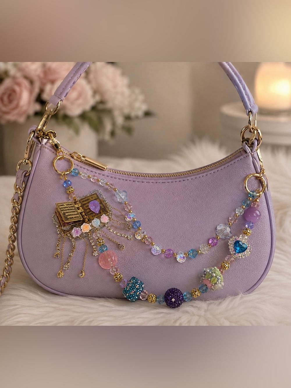 Pastel Multi Beaded Bible Purse Charms with Gold Accents